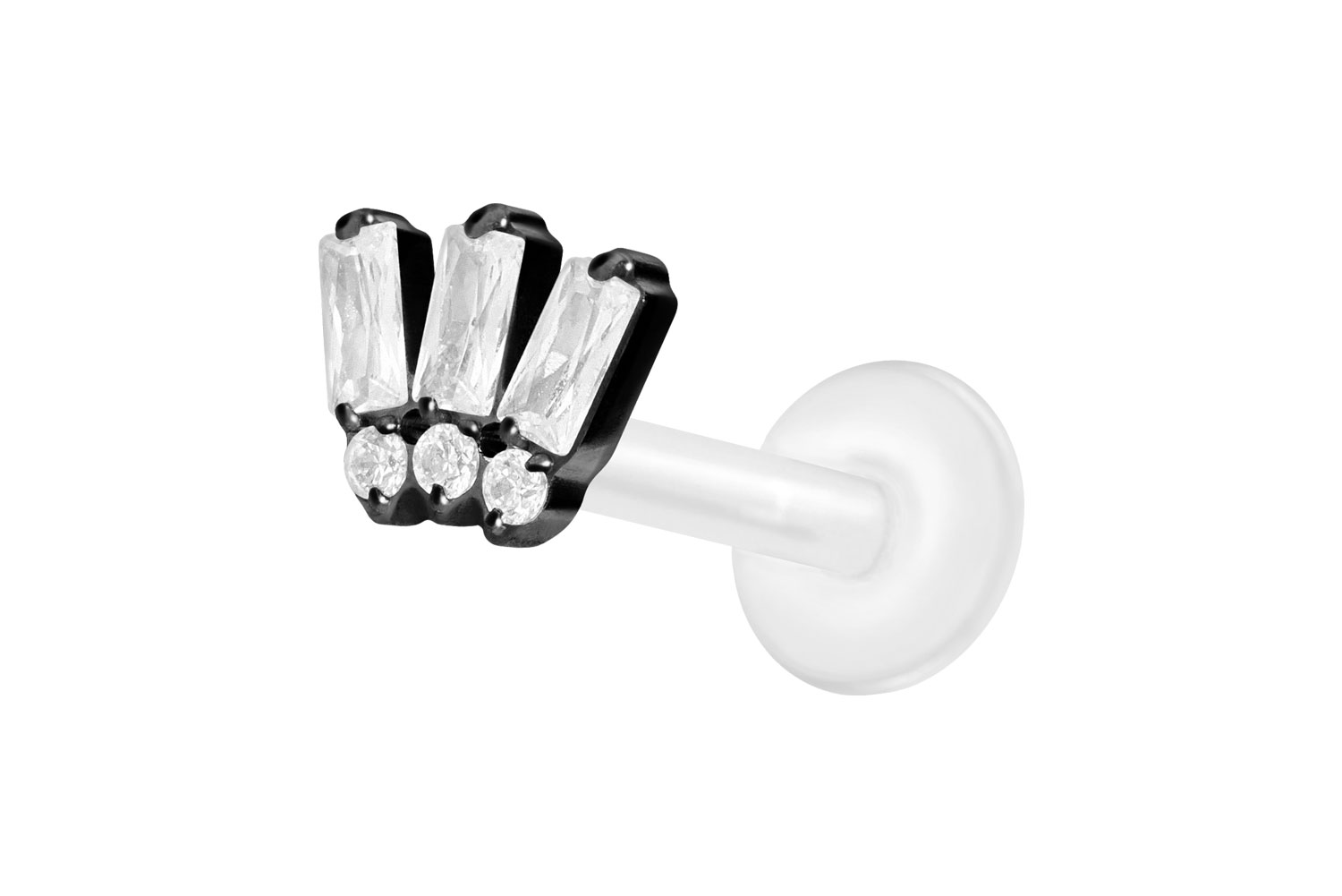 PTFE Labret Piercing mit Innengewinde + Titan-Aufsatz 6 EINGEFASSTE KRISTALLE